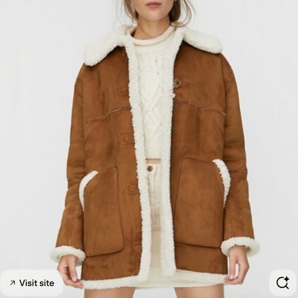 NWT Aritzia Wilfred Free Brown Faux Suede Catrina sherpa jacket Size XS - Picture 7 of 15